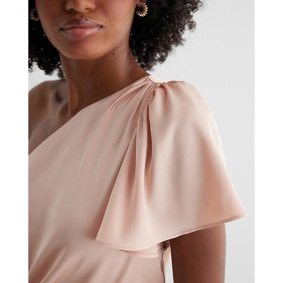 Express Women's Satin One Shoulder Tie Waist Top Pale Pink Size XS - NWT $64 - Picture 2 of 16